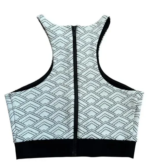 Express Black White Geometric Print Racerback Halter Crop Top Size XS NWT - Picture 4 of 6